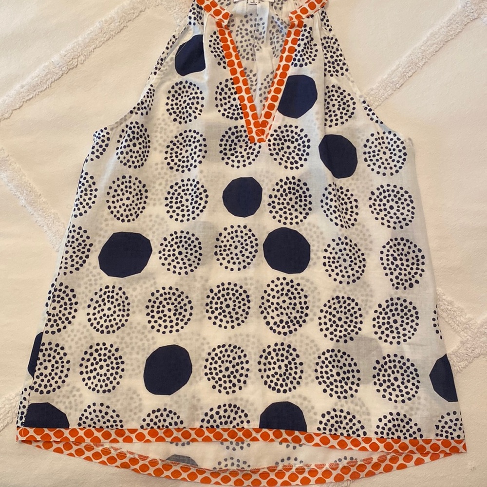 THML White Navy Dot Halter Tank with Orange Trim